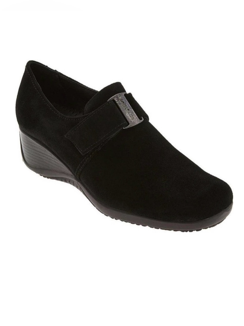 Aquatalia black suede wedge heel loafer size 8.5
